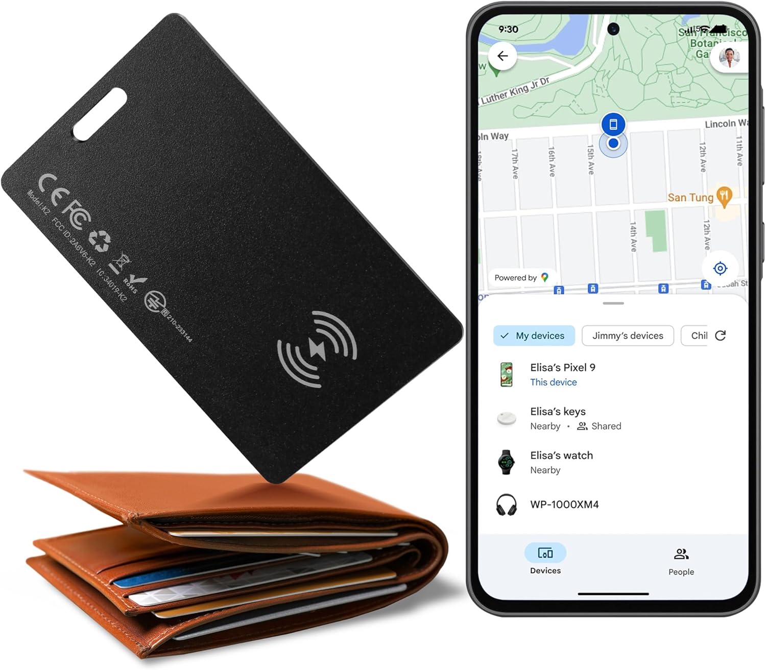 Showcases the product's ability to track items and integrate with a smartphone app for location monitoring. Demonstrates how the tracking device fits into a…