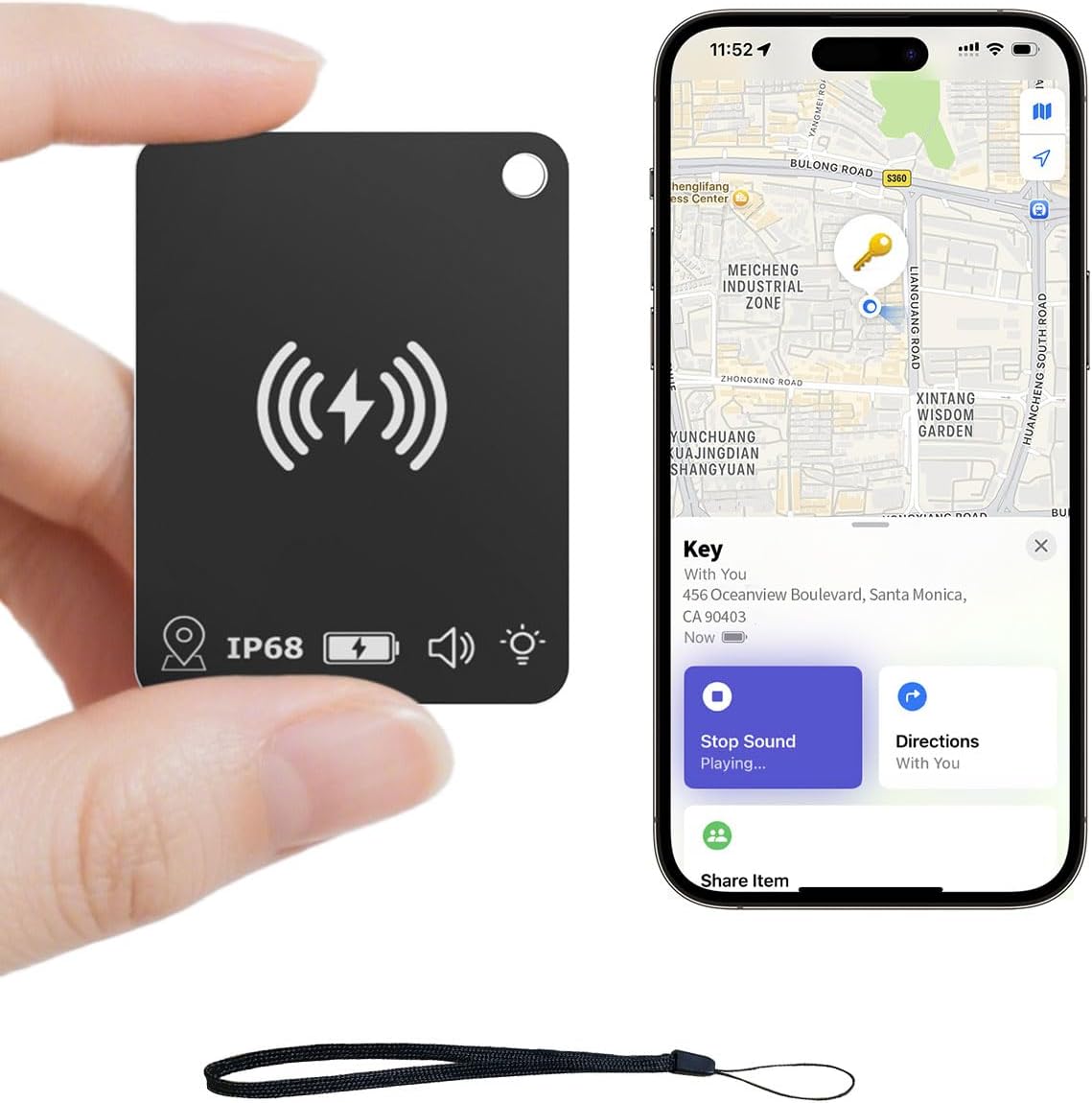 Showcases the small, portable size of the tracking device and its wireless functionality for easy location tracking. Demonstrates how the product integrates…