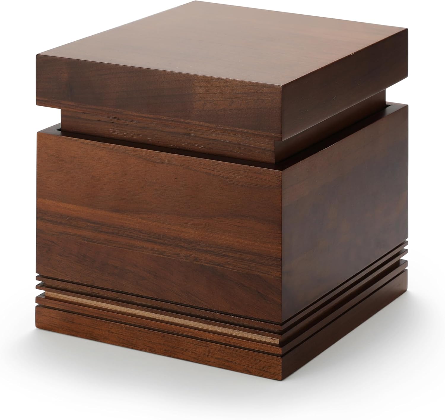 Showcases the elegant design and craftsmanship of a wooden storage box or decorative container.