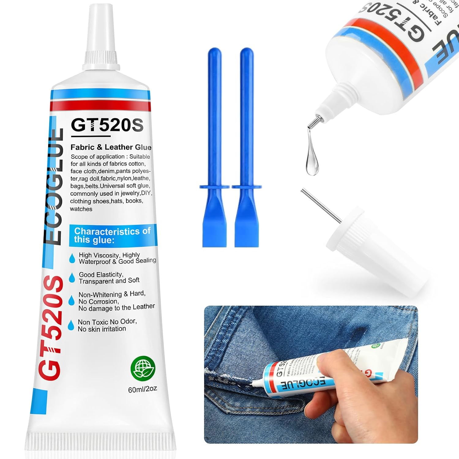 Showcases the main product (glue) along with its applicators to highlight its versatility and ease of use. Displays the glue bottle with included applicators and a usage example to demonstrate the…