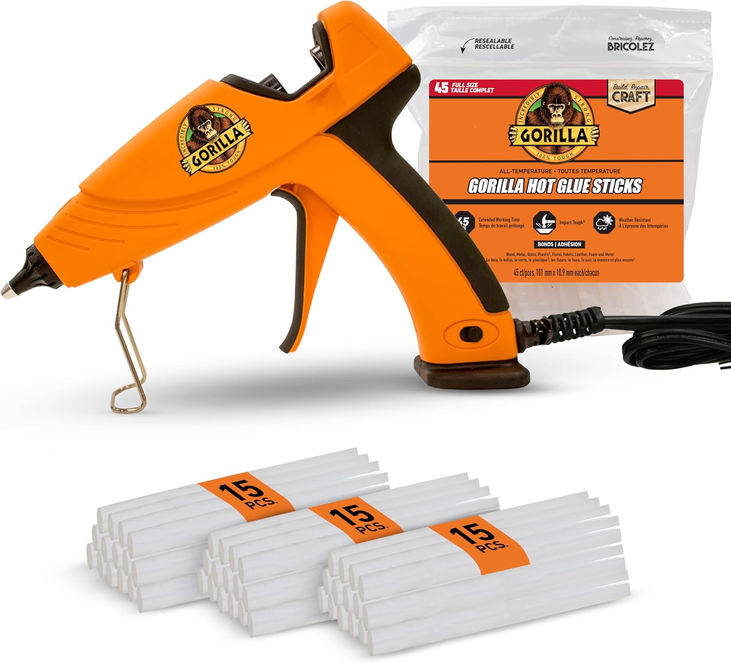 Main Images for Gorilla Hot Glue Gun Kit (Pack of 1 Full Size Hot Glue Gun and 45 Sticks)