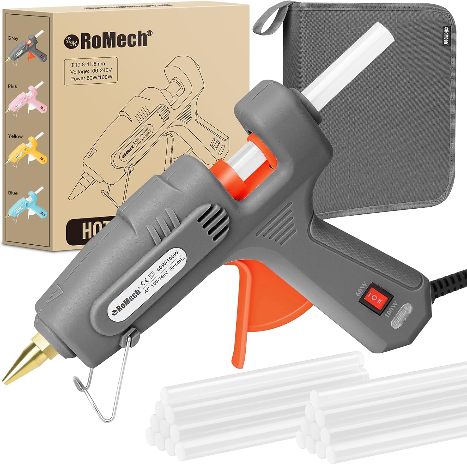 Hero Images for ROMECH Full Size Hot Glue Gun with 60/100W Dual Power and 21 Hot Glue Sticks (7/16")