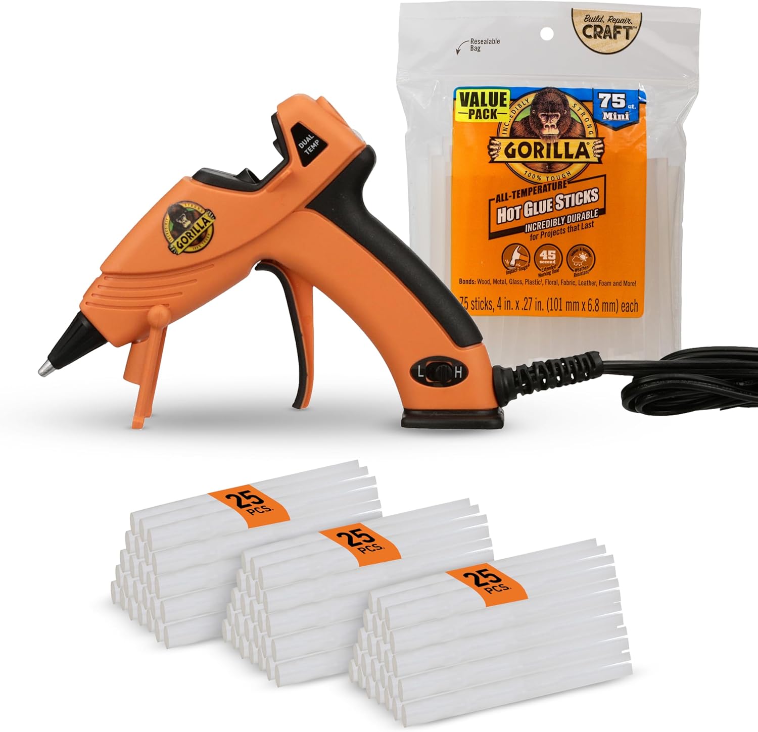 Main Images for Gorilla Mini Hot Glue Gun Kit (Pack of 1 Mini Hot Glue Gun and 75 Sticks)