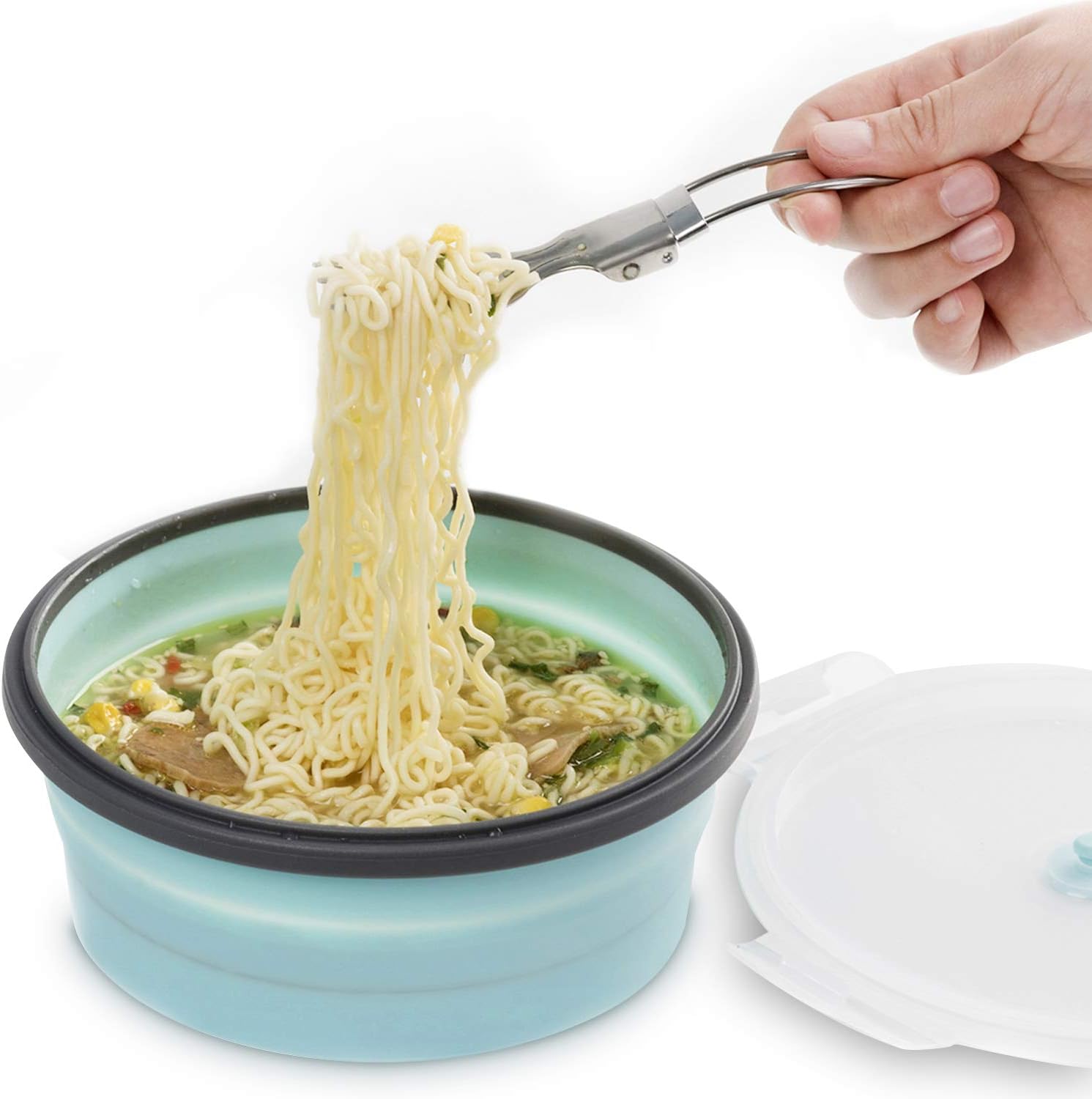 Main Images for COLORCORAL Camping Bowl with Lid Collapsible Silicone Bowl and Foldable Stainless Steel…