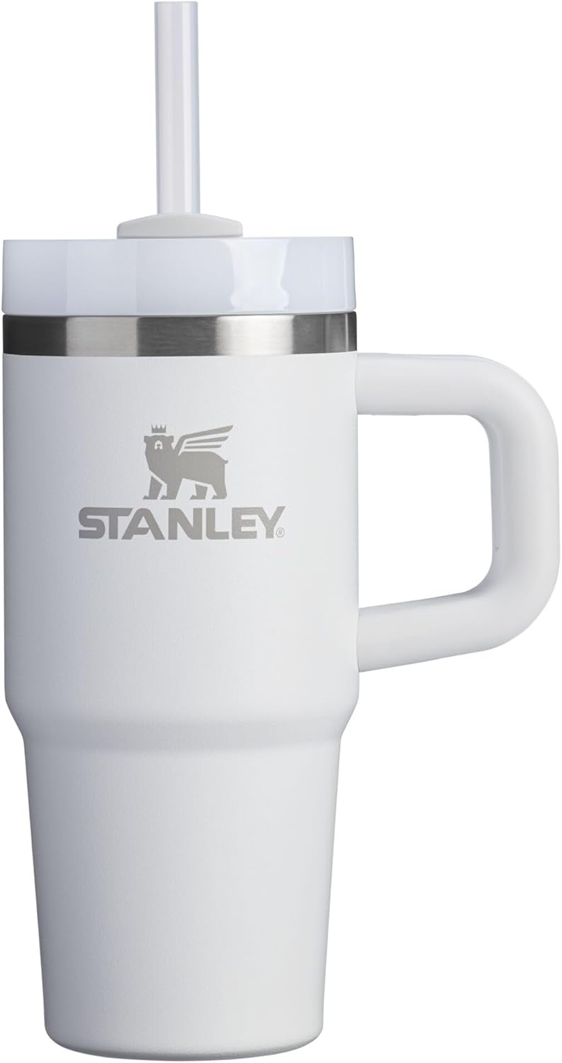 Showcases the product's design and features, highlighting its insulated construction and convenient straw lid for on-the-go use.