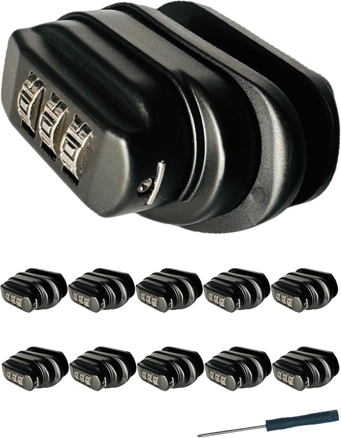 Shows the core product clearly against a white background to help shoppers identify the combination lock being sold and understand that multiple units are…