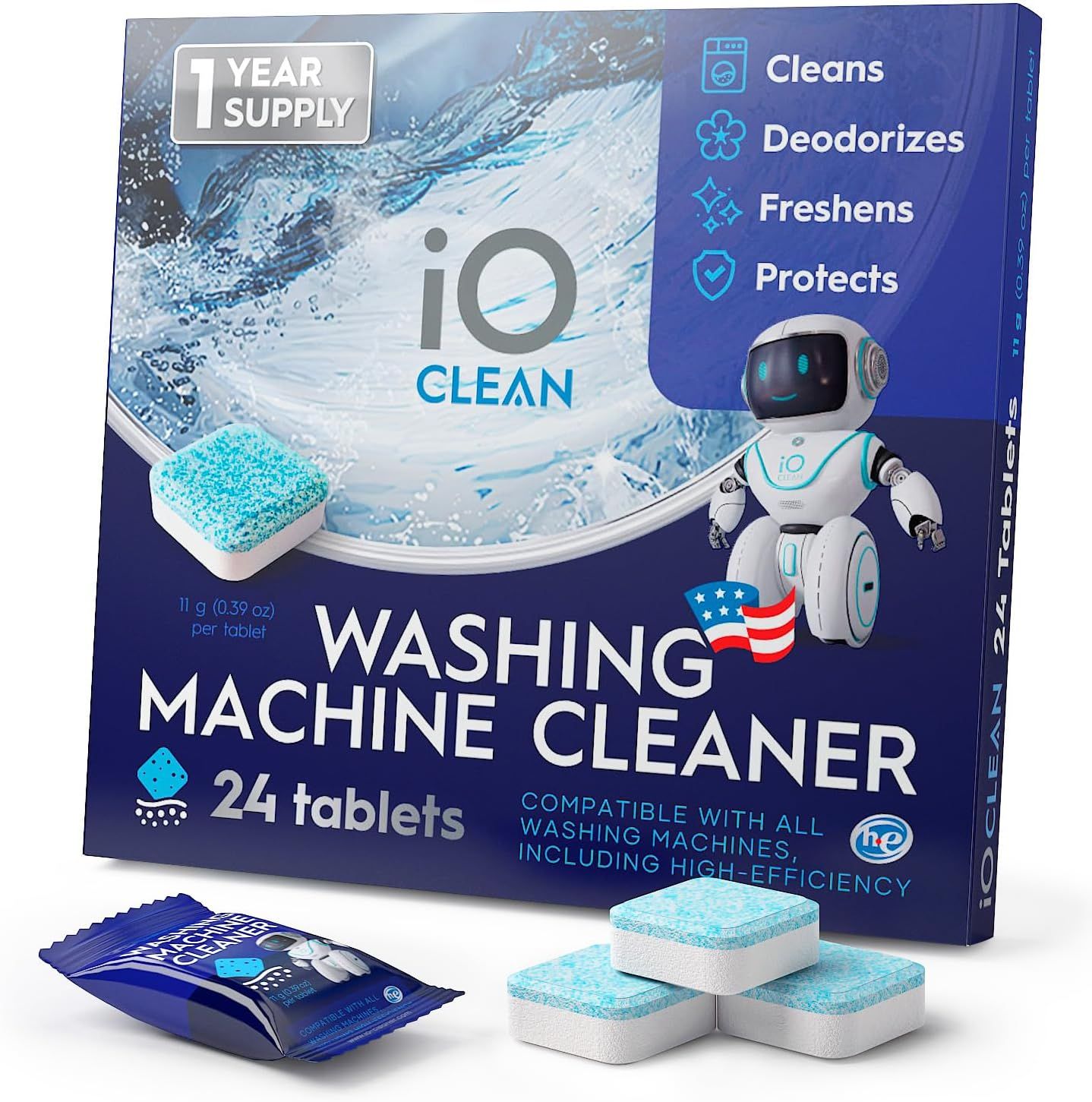 Shows the product in its branded retail packaging alongside the actual tablets to communicate professionalism, brand identity, and what the customer will receive.