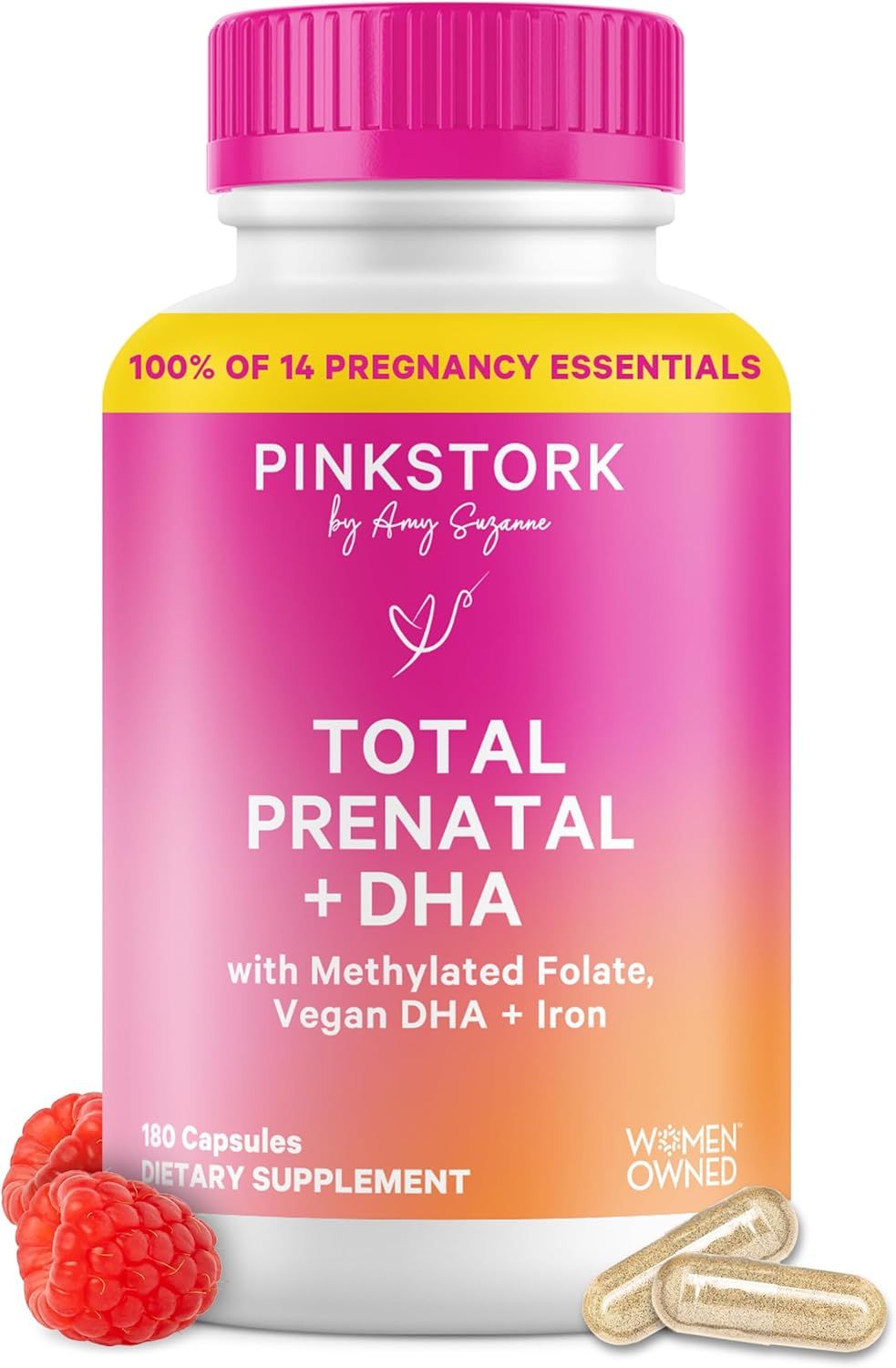 Displays the product in its retail packaging to communicate brand identity, professionalism, and the comprehensive prenatal vitamin formula with DHA and…