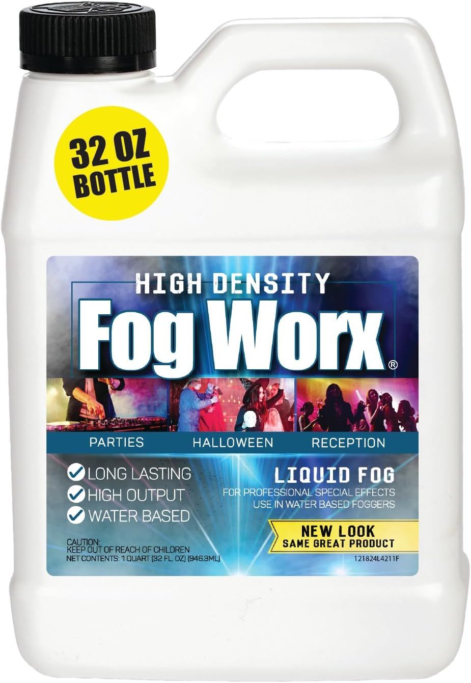 Shows the core product clearly against a white background to help shoppers identify the fog machine fluid being sold and its size.