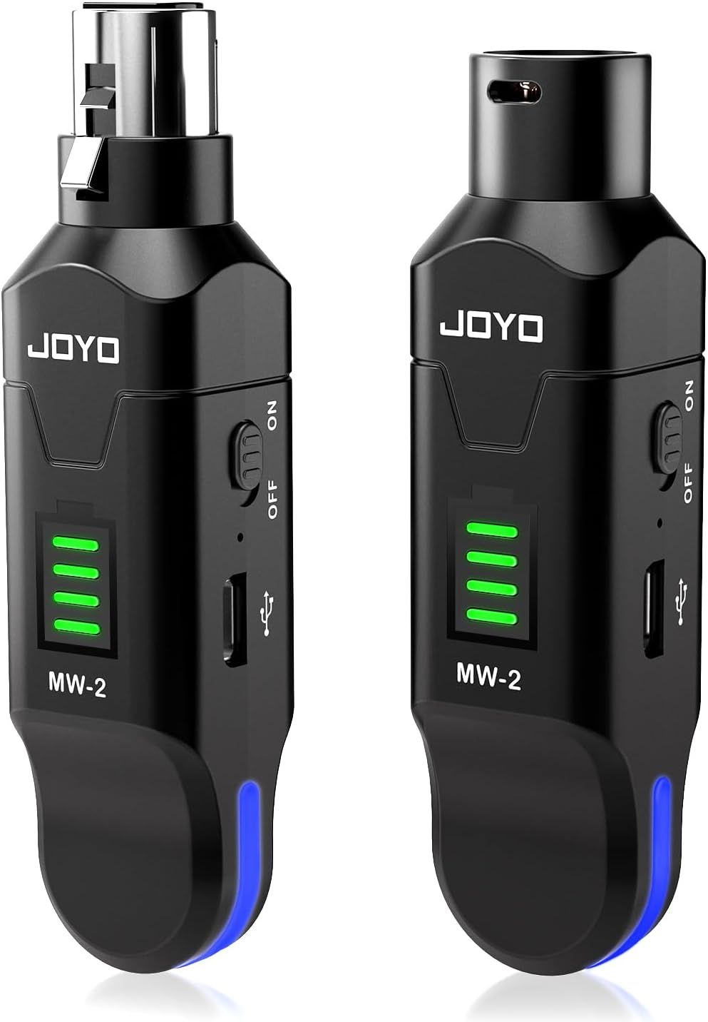 Displays the core product clearly on a white background to help shoppers identify the wireless microphone system and its key features including battery level…