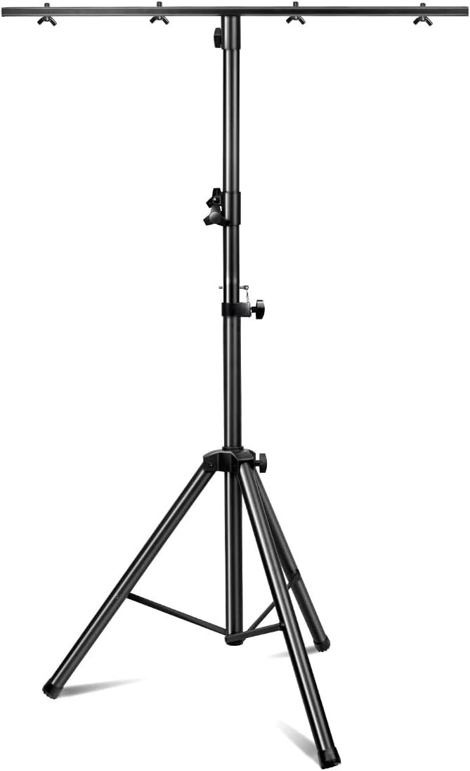 Shows the complete lighting stand with T-bar attachment clearly against a white background, allowing shoppers to see the full product structure and design.