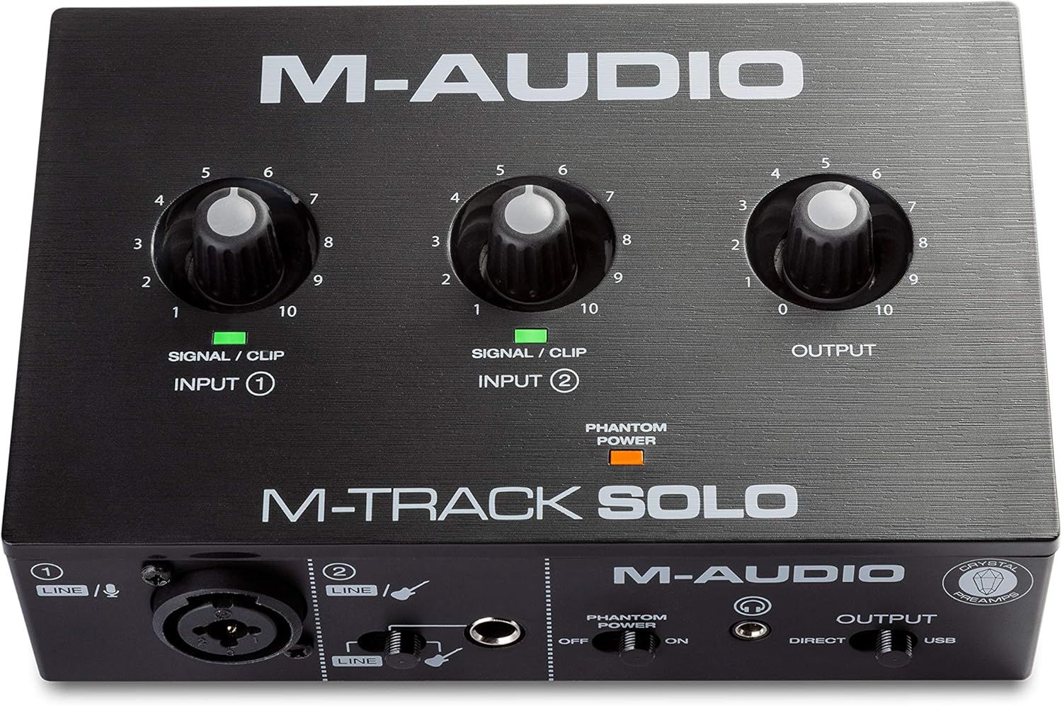 Displays the M-Audio M-Track Solo audio interface clearly on a white background to show the product design, control layout, and branding for easy…