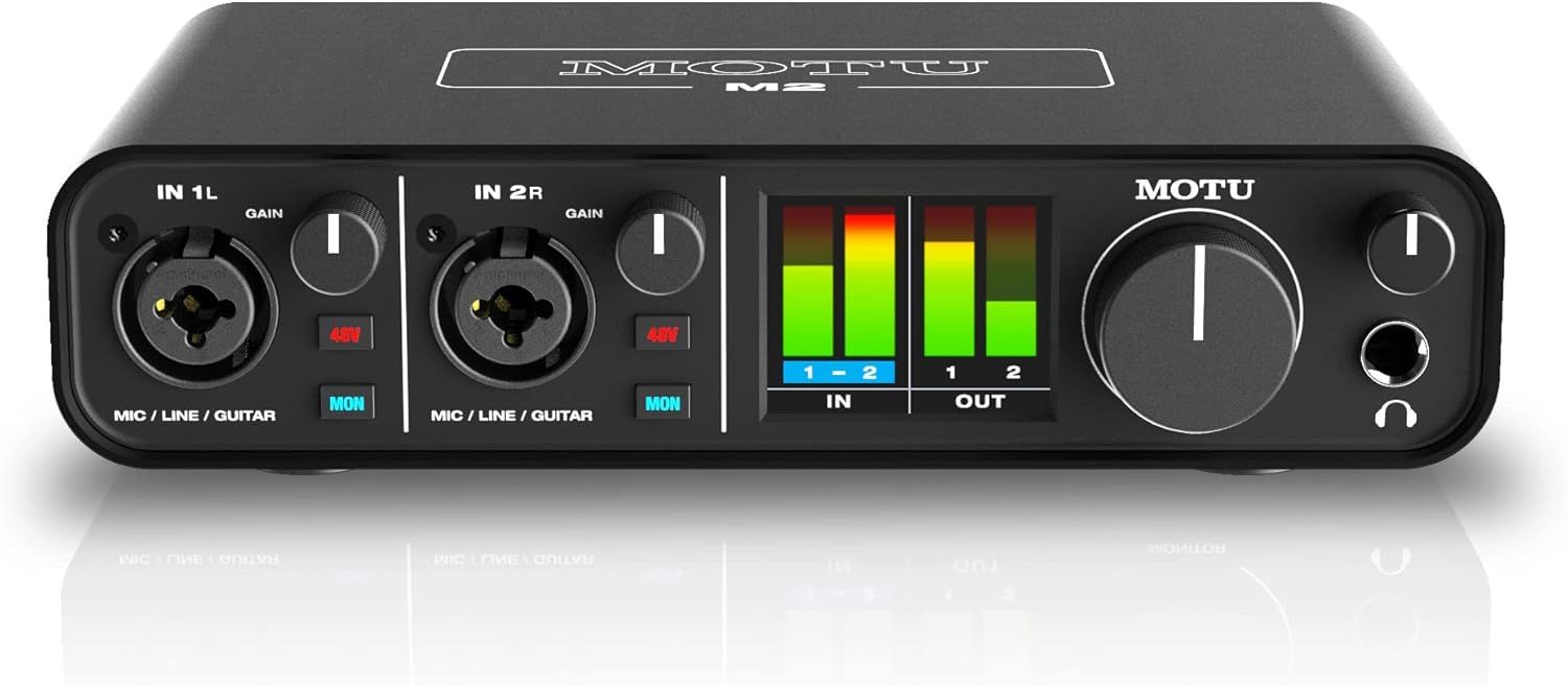 Shows the core product clearly against a white background to help shoppers identify the audio interface and its key features including dual inputs, level…