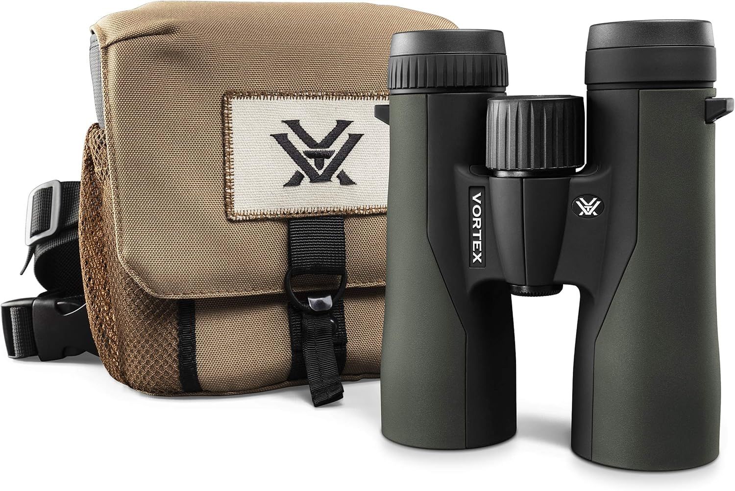 Shows the core product binoculars alongside the included carrying case to communicate what the buyer receives and the professional quality of the optics.…