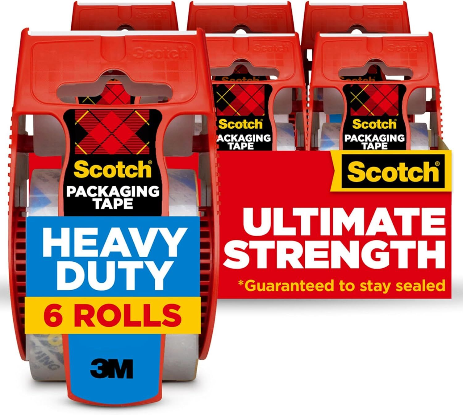 Shows the core sellable product, a 6-roll multi-pack of Scotch packaging tape with dispensers, clearly displaying the product variants and quantity included. Displays two distinct product variants…