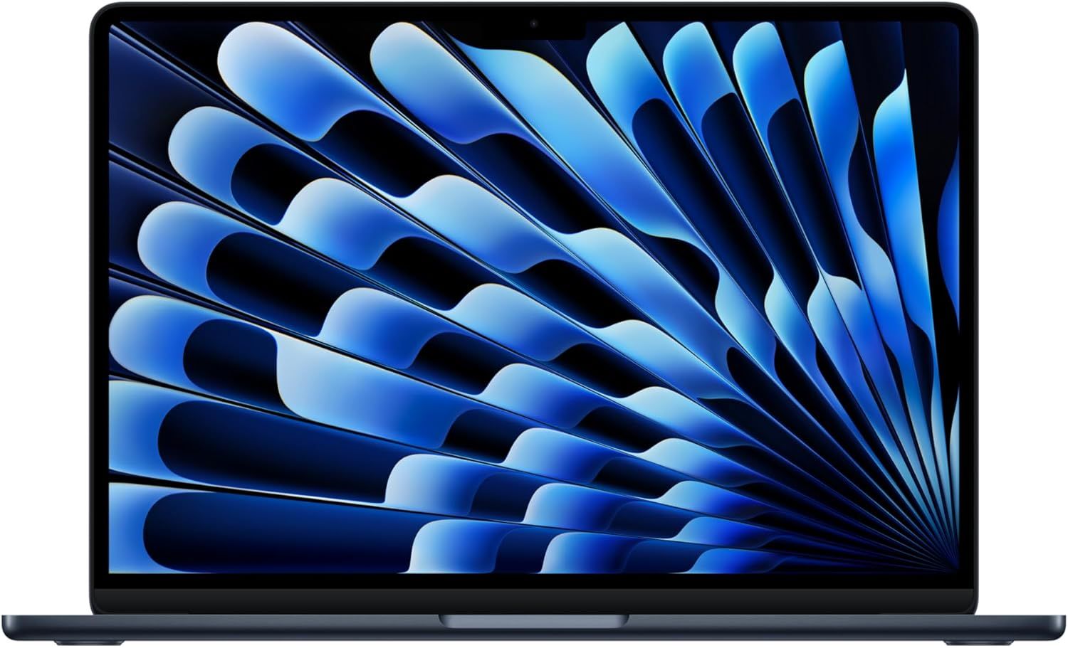 Showcases the laptop as the core product with emphasis on its modern design and high-quality display featuring an abstract blue wave pattern.