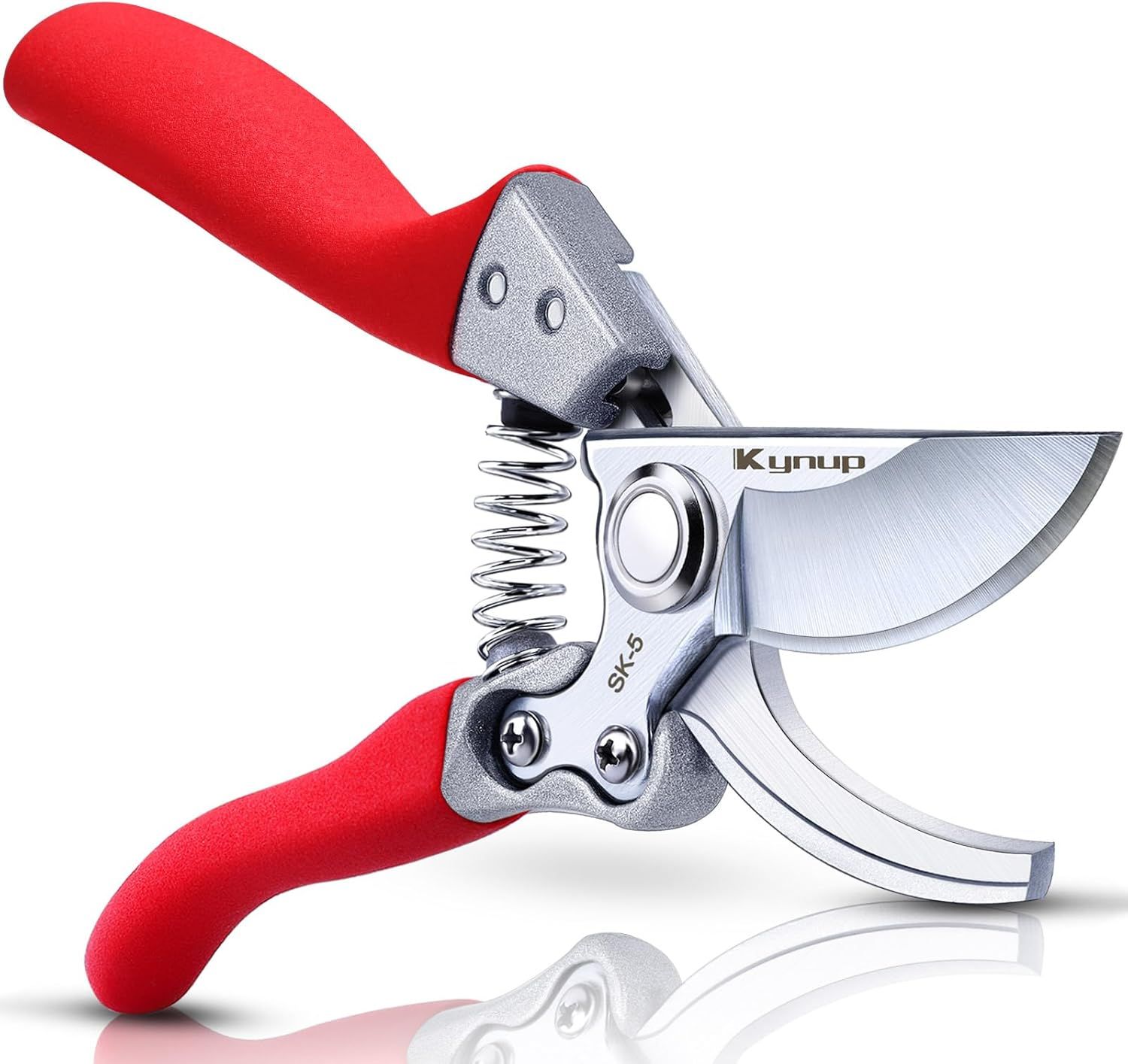 Displays the pruning shears as the core product with clear visibility of its sharp blade, spring mechanism, and comfortable red grip handles to communicate…