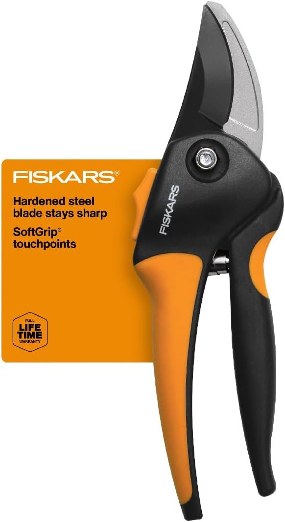 Displays the core product clearly on a white background, showing the pruning shears with its distinctive orange and black ergonomic handles and sharp steel blade to help shoppers identify what they…