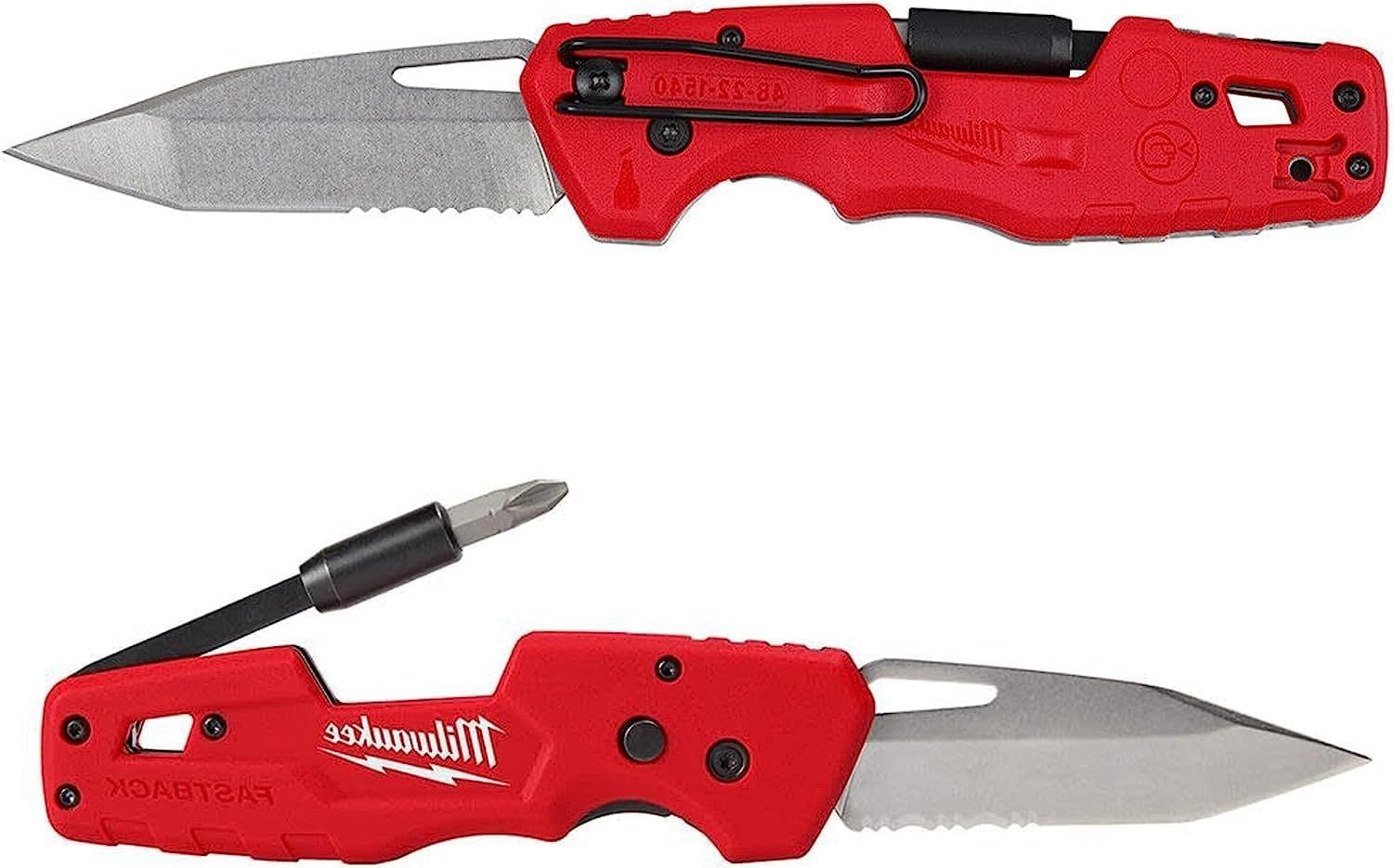Displays the core product clearly from multiple angles to show the knife design, serrated blade, and built-in screwdriver functionality. Demonstrates the…