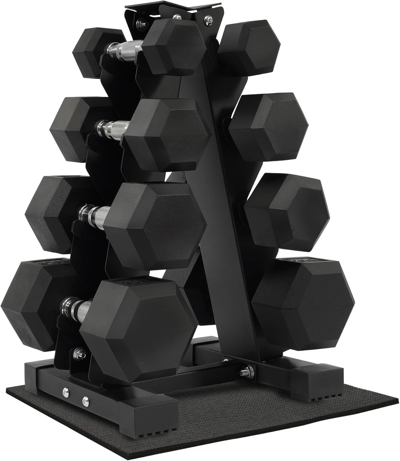 Fitvids Rubber Coated Hex Dumbbell Weight Set and Storage Rack