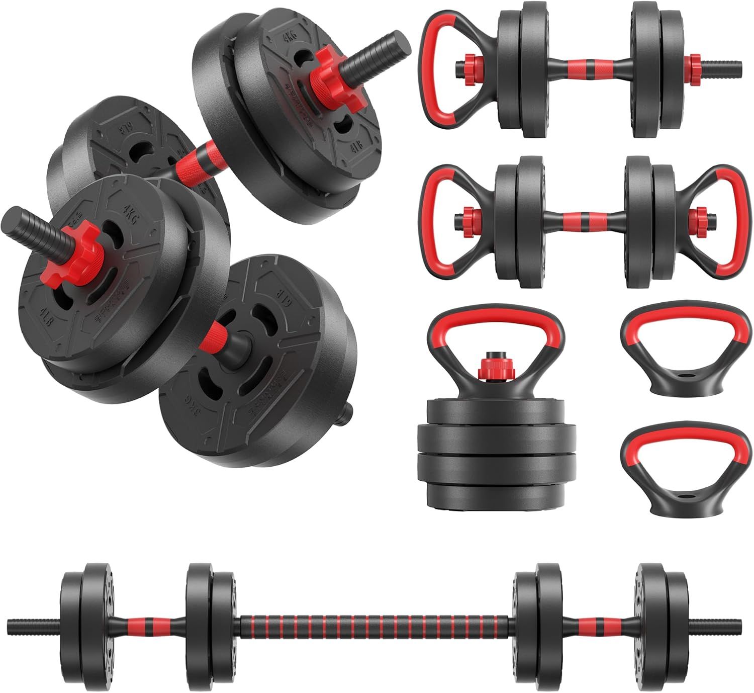 Fitvids Multi-Functional Changeable Dumbbell and Barbell Kettlebell Set with…