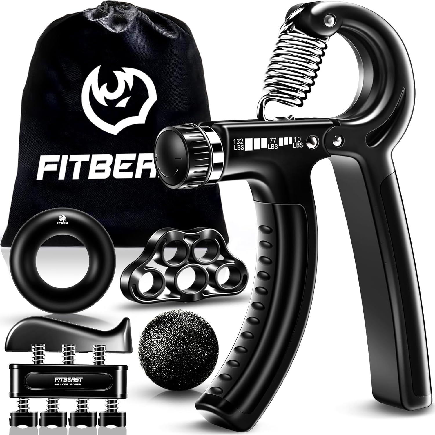 Displays the complete hand grip strengthener kit with all included training accessories to show shoppers the full value and variety of equipment they will…