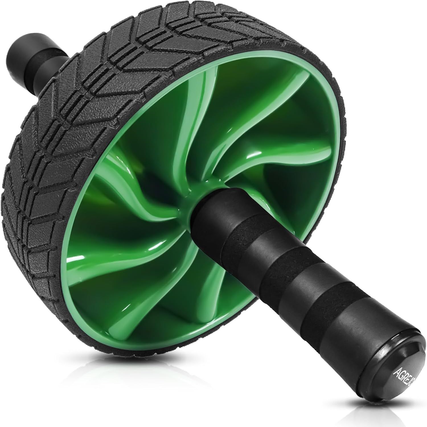 Displays the core ab roller exercise wheel product with clear visibility of its tire-tread design and foam-grip handles to show shoppers exactly what they…