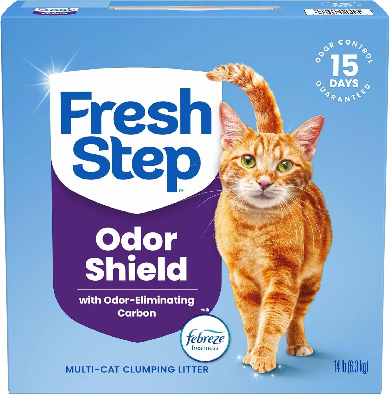 Shows the actual retail packaging the customer will receive, helping them identify the product on the shelf or at delivery and understand what the physical package looks like. Features a cat on the…