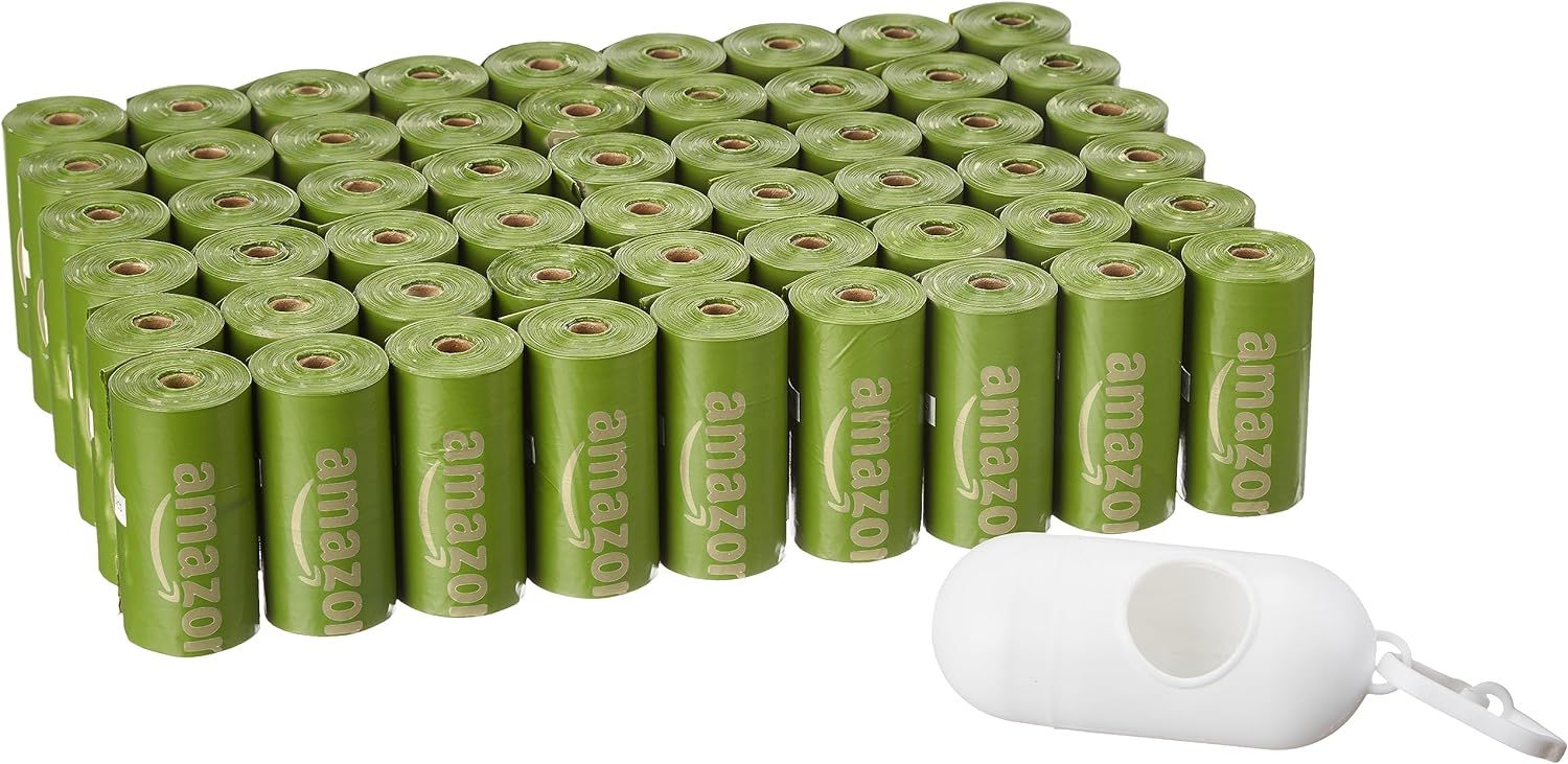 Shows the large quantity of dog waste bags included in the purchase, emphasizing value and long-lasting supply for pet owners. Highlights that a white bone-shaped dispenser is included with the…