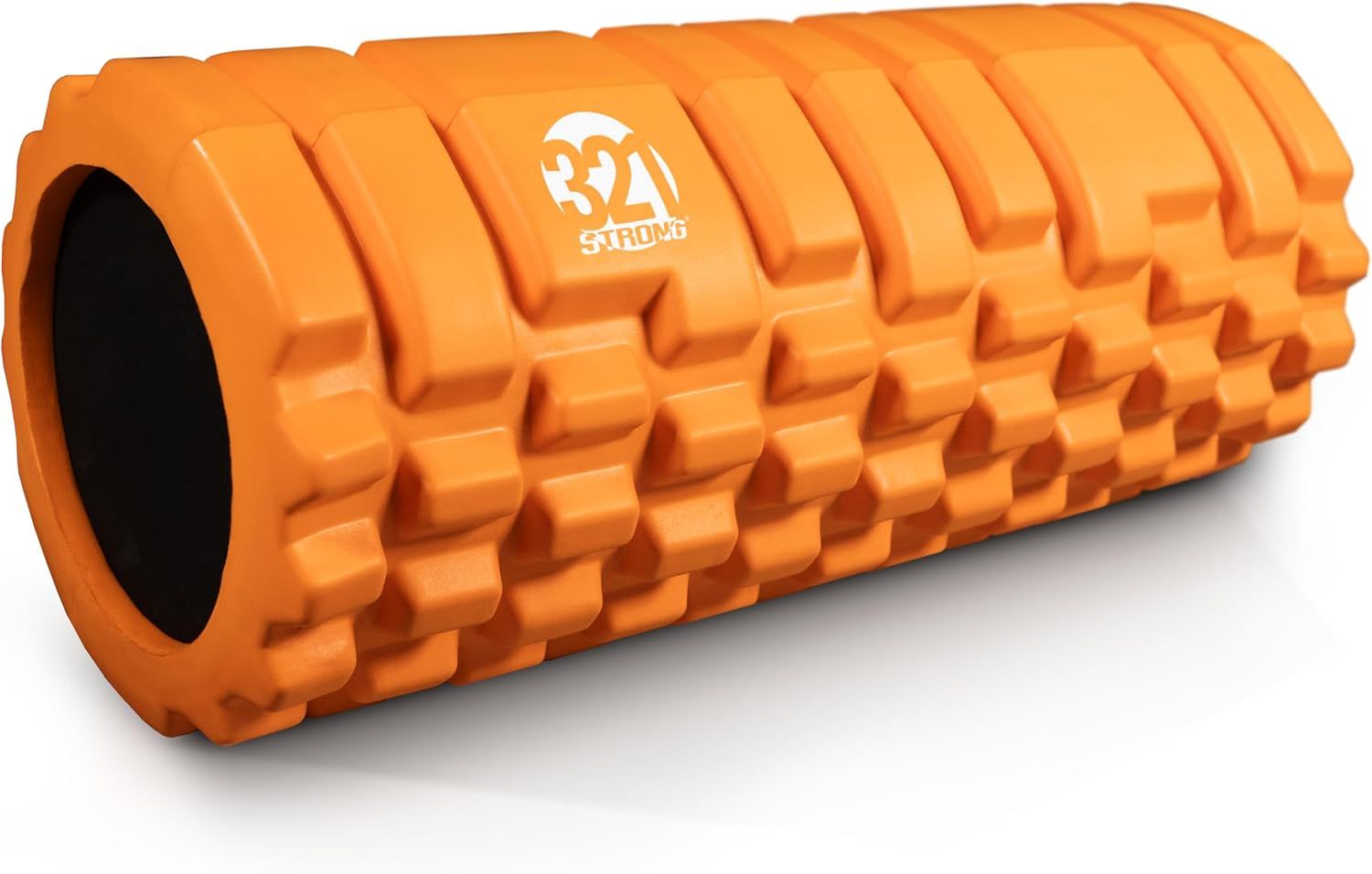 Displays the foam roller product clearly on a white background, showing its distinctive textured surface pattern and hollow core design to help shoppers understand what they are purchasing. Uses a…