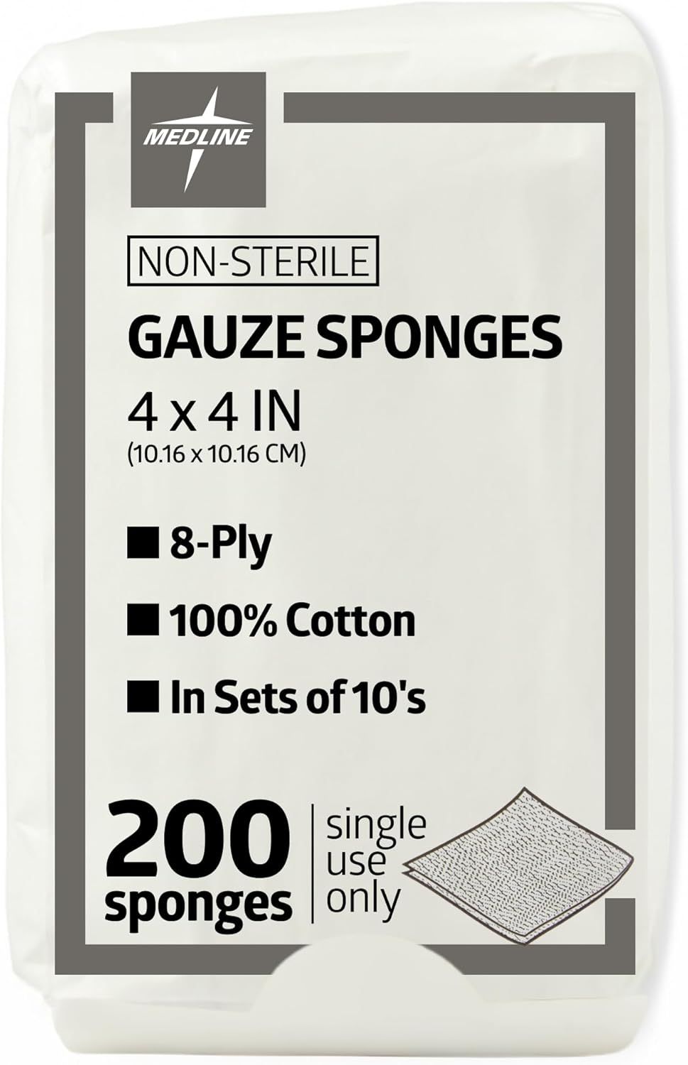 Shows the retail packaging with clear product specifications to help shoppers understand exactly what they are purchasing: non-sterile gauze sponges, size,…