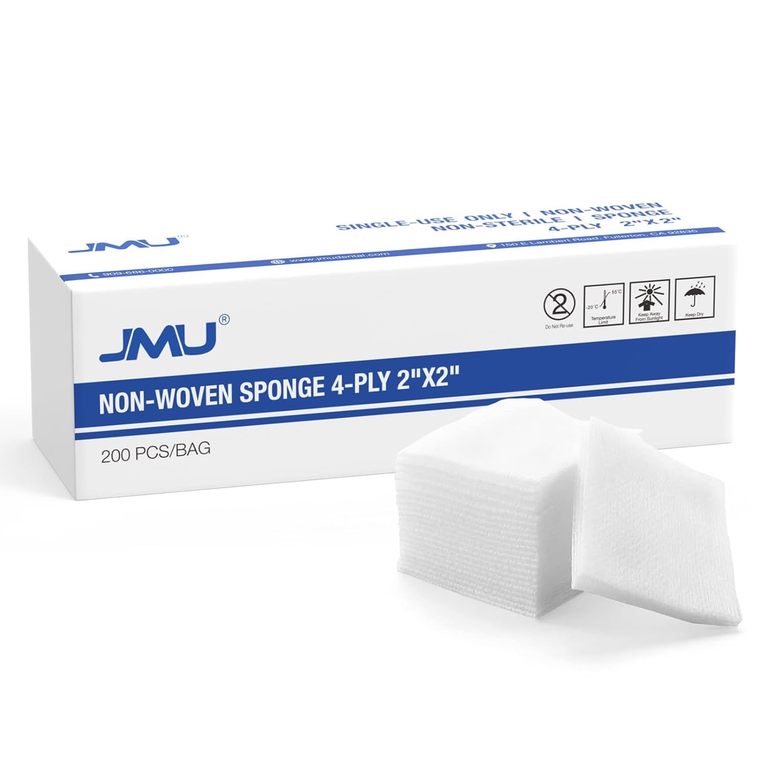 Displays the core product clearly with packaging to show shoppers exactly what they are purchasing: medical-grade non-woven sponges in a professional retail box with quantity information. Shows the…