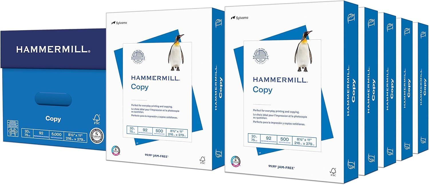 Shows the core sellable product—multiple boxes of Hammermill Copy paper—to communicate the quantity and packaging the shopper will receive. Displays the retail packaging boxes with clear branding,…