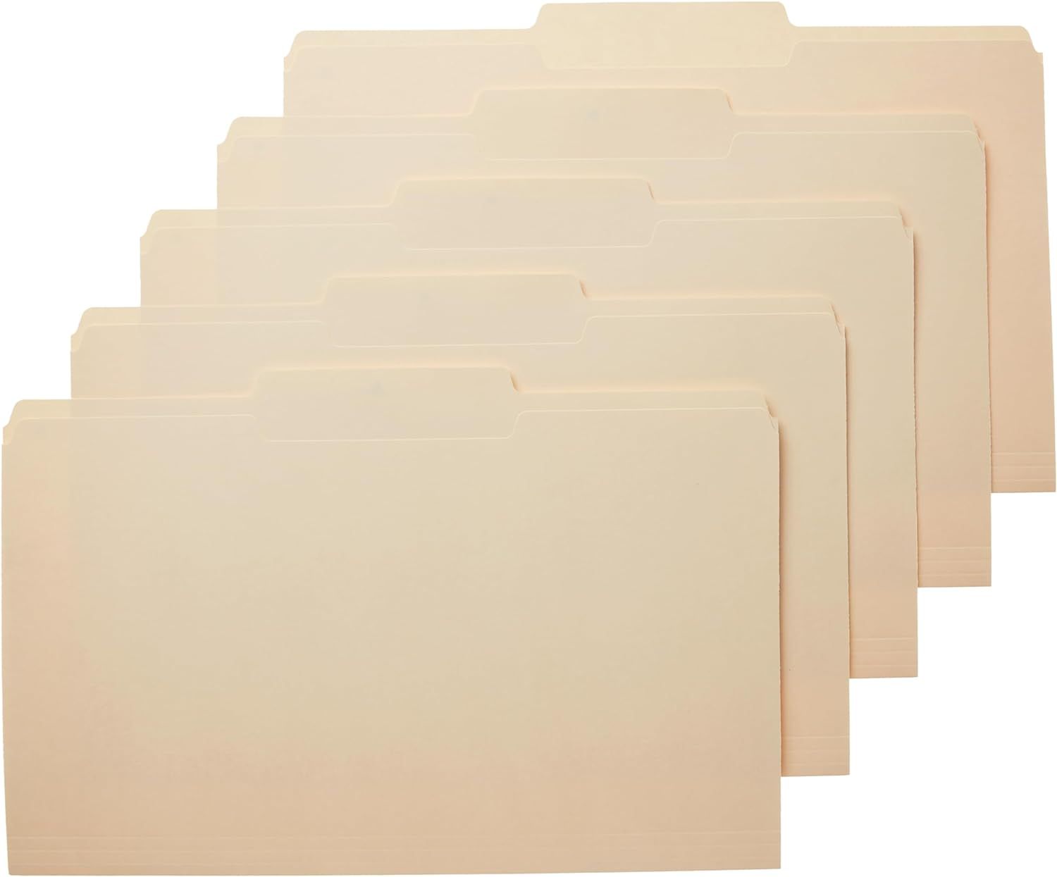 Shows the core product clearly - a set of manila file folders in various sizes arranged to display the full range included in the purchase.