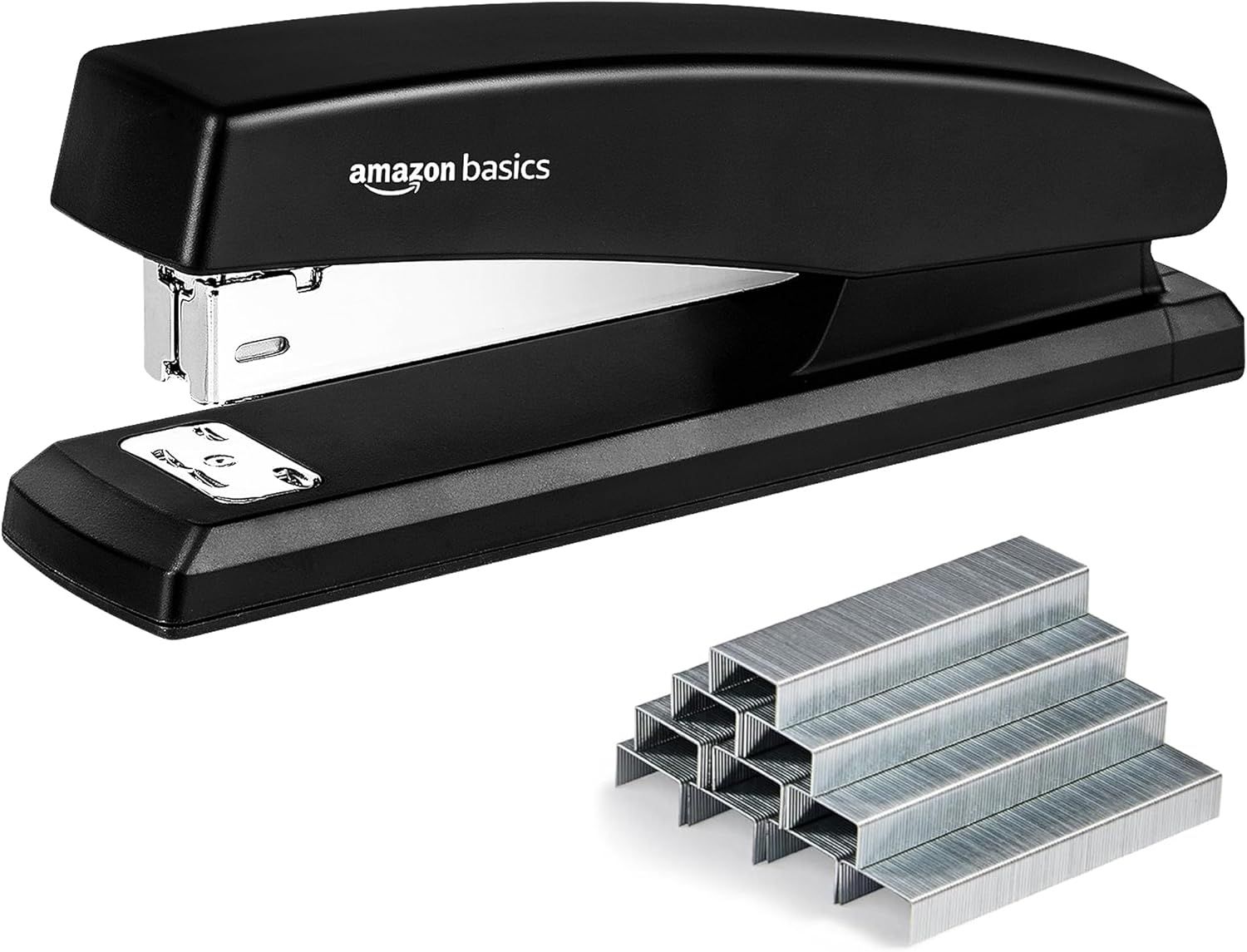 Shows the Amazon Basics stapler as the main product along with the included staples, giving shoppers a clear view of what they will receive. Demonstrates that staples are included with the stapler…