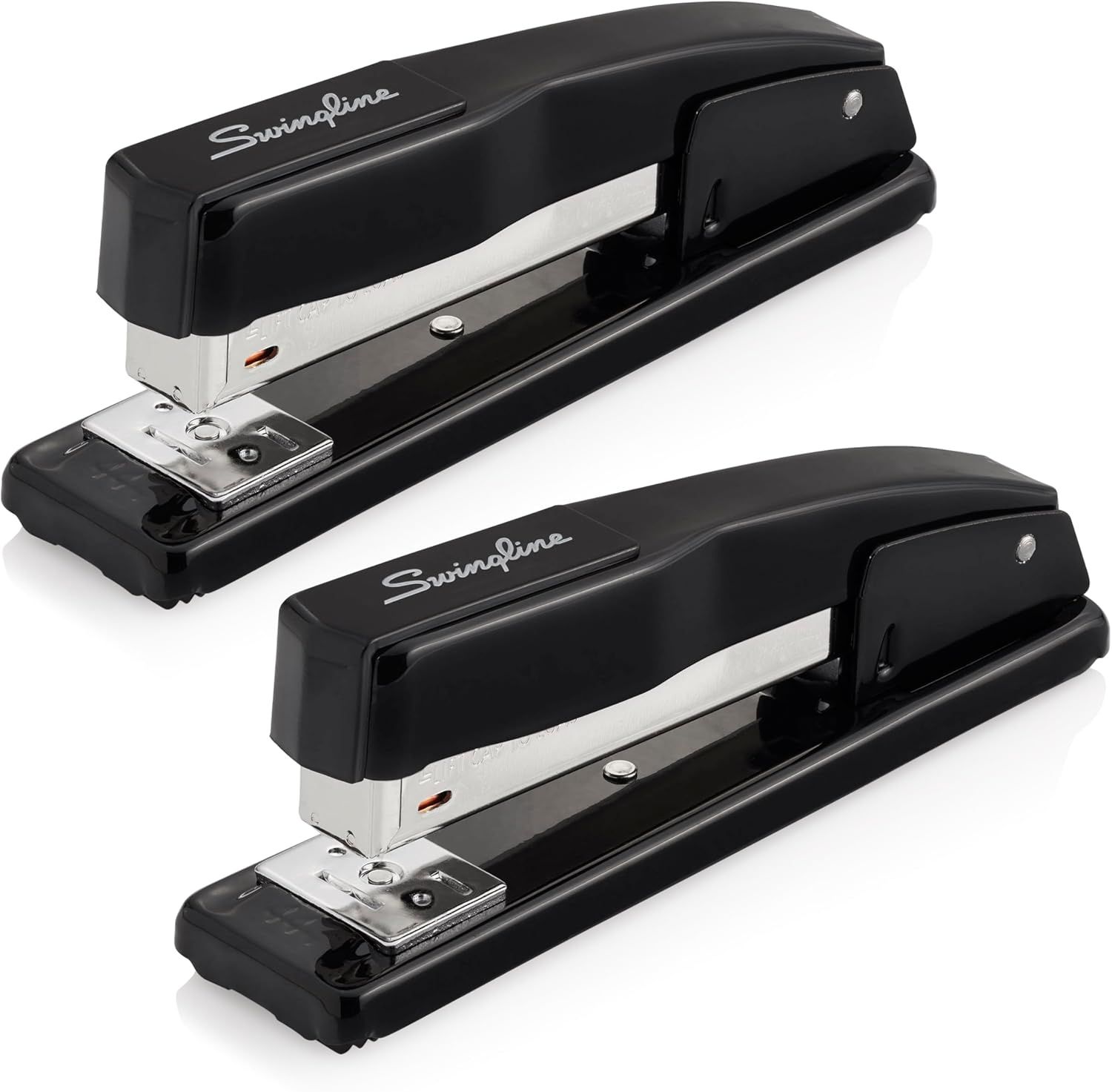 Shows two identical Swingline staplers in a clean catalog presentation to communicate this is a 2-pack purchase, allowing shoppers to clearly see the product…