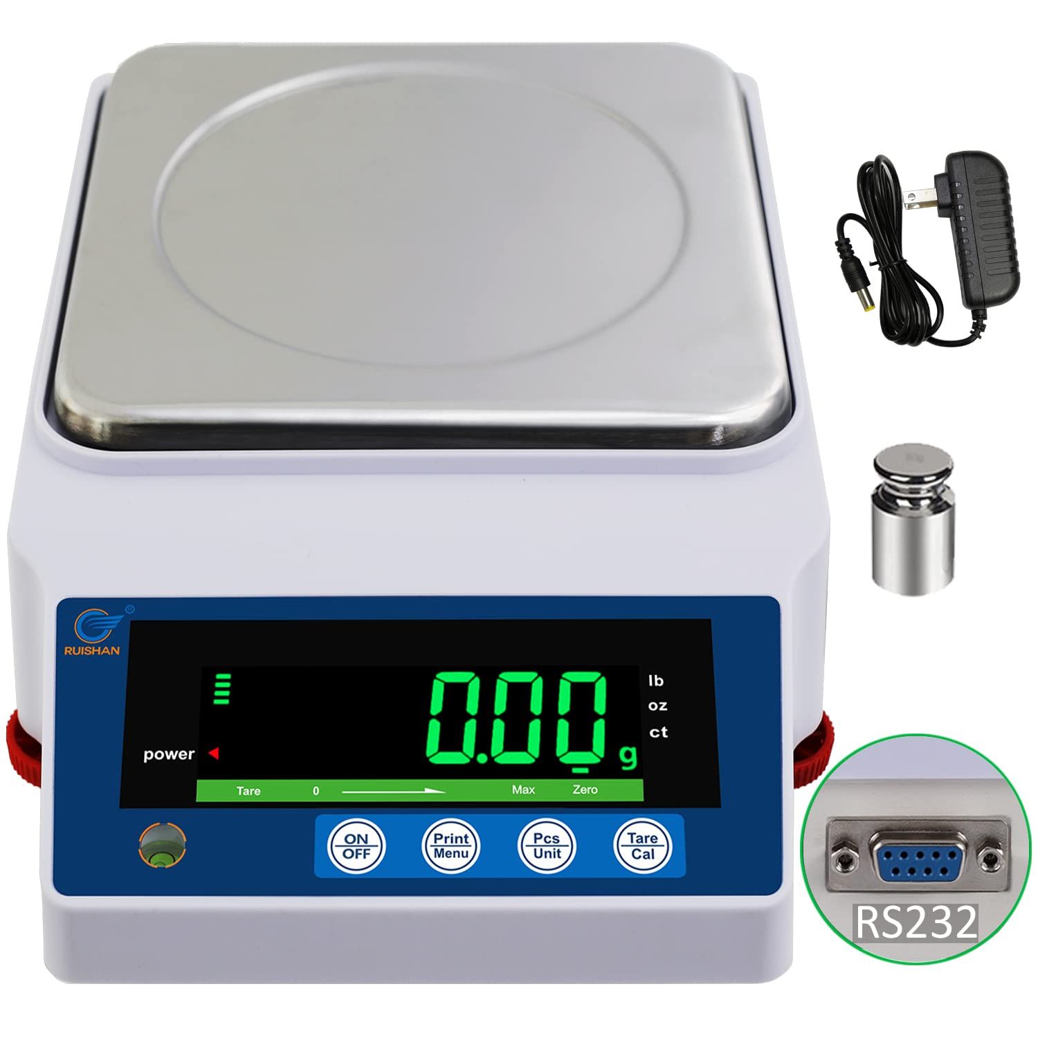 Shows the core product—a digital precision scale with weighing platform, digital display, and control buttons—clearly visible so shoppers understand what they are purchasing. Displays included…