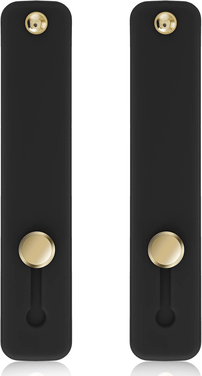 Shows the core product clearly with clean catalog presentation to communicate what the buyer receives: two matching black mounting plates with gold hardware.