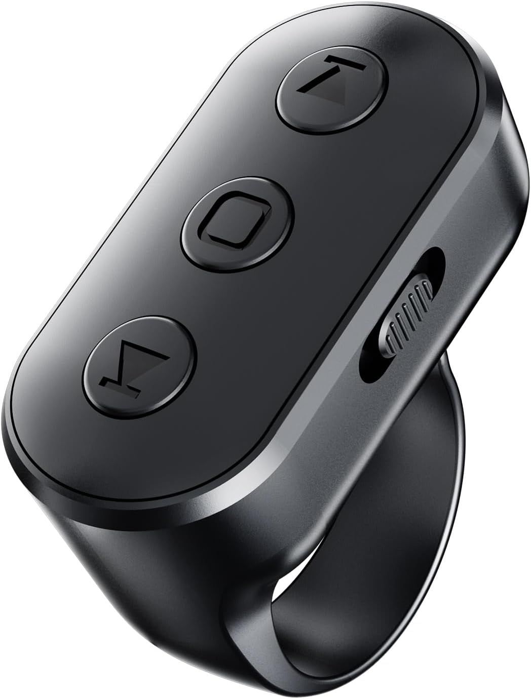 Displays the core product with clear visibility of its three-button interface and ergonomic curved form factor to communicate its control capabilities and comfortable design. Uses a white-to-gray…