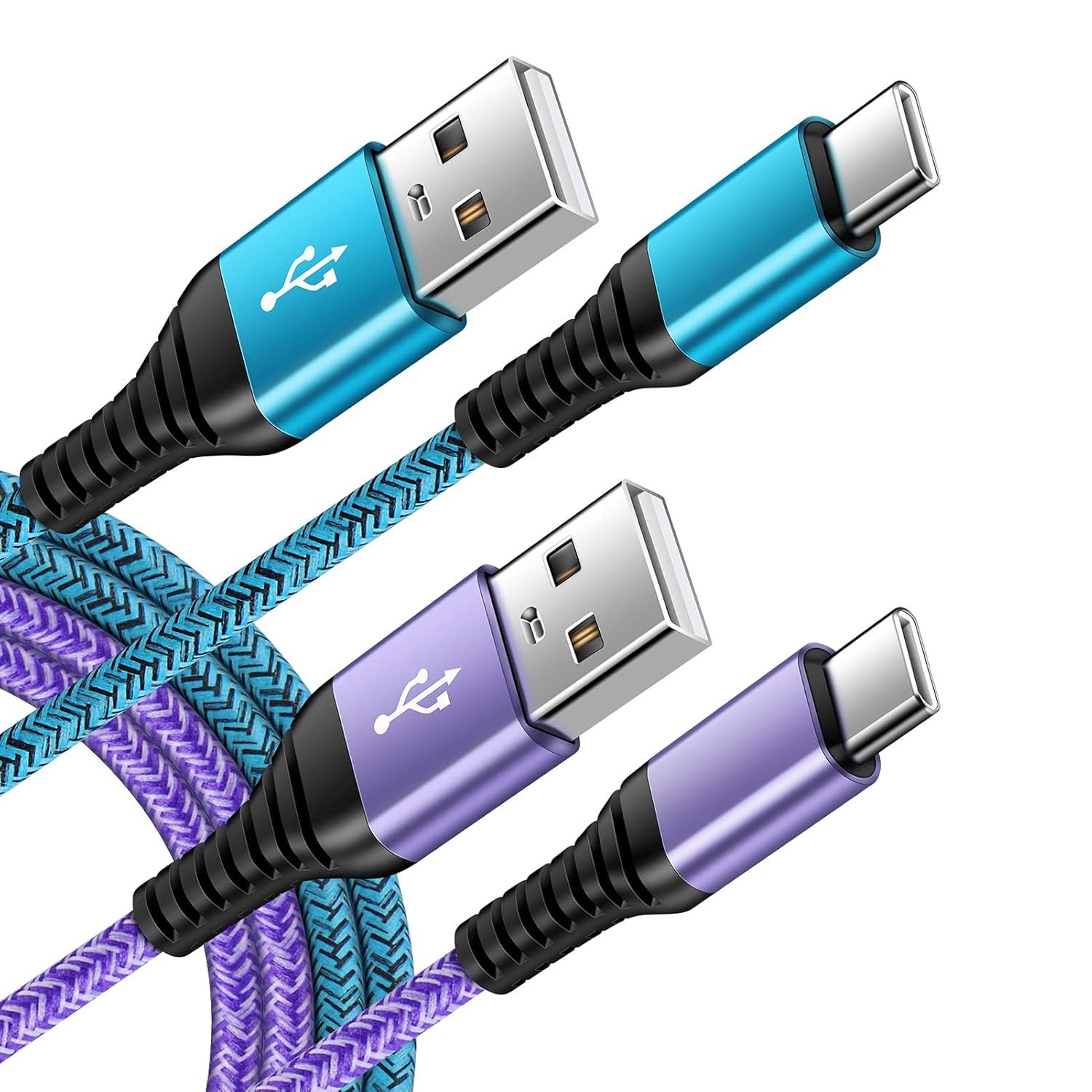 Shows two color variants (blue and purple) to communicate that the cable is available in multiple colors, allowing shoppers to choose their preferred option. Displays the core product clearly with…