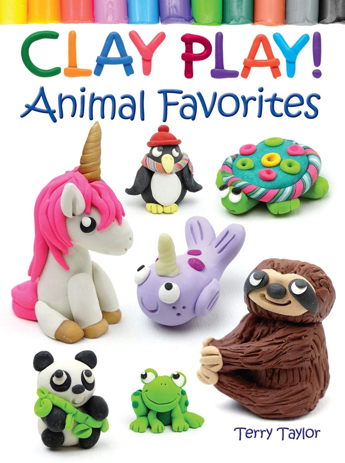Shows the book cover featuring various clay animal projects to communicate the creative possibilities and appeal to parents and children interested in clay crafting activities. Displays the retail…