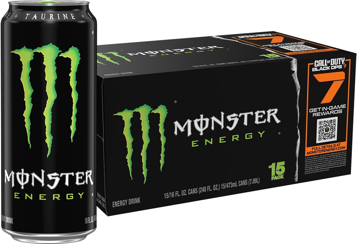 Shows the Monster Energy drink product in both single-can and multi-pack formats to communicate what the buyer receives and help them understand the packaging…