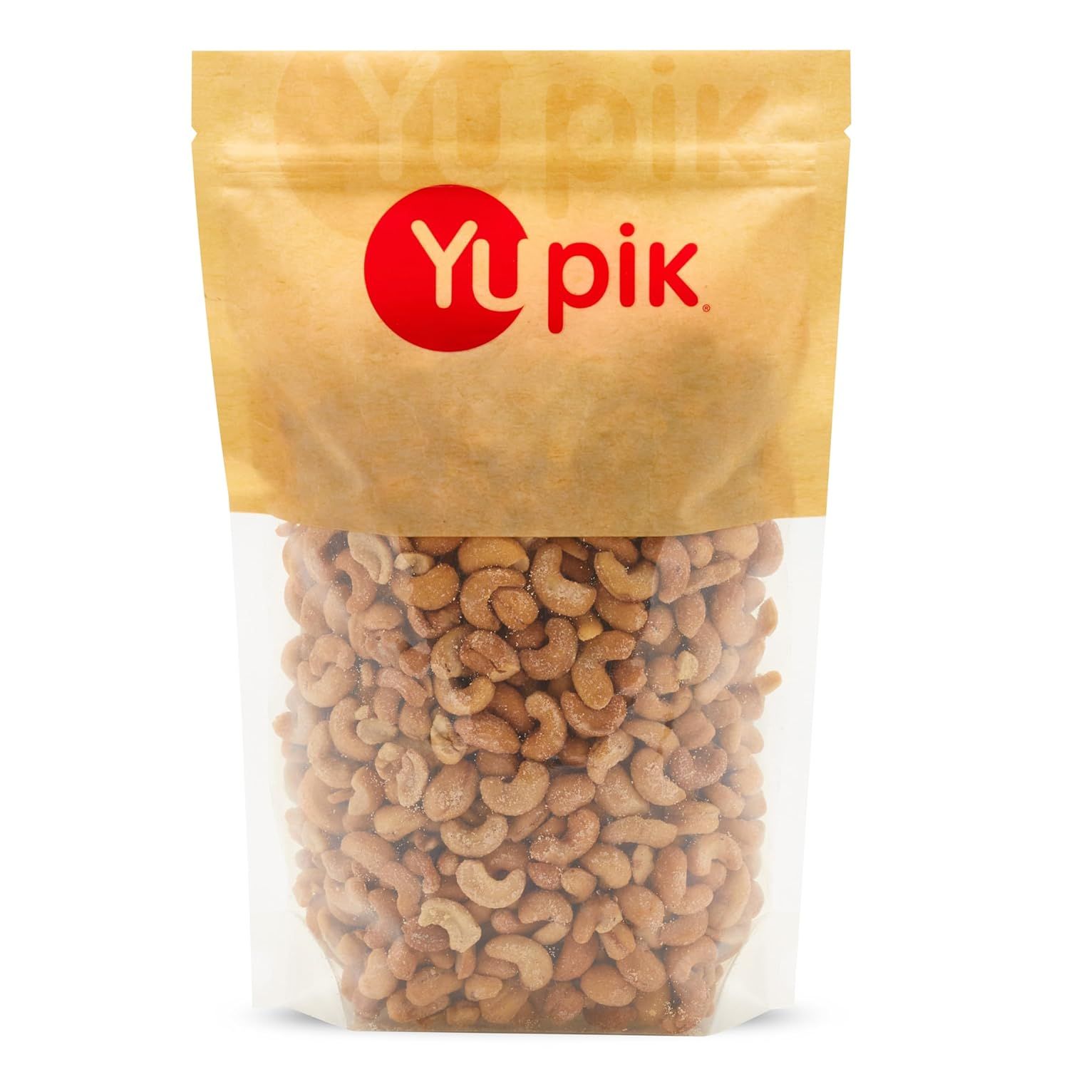 Shows the cashew nuts clearly through the transparent window of the pouch, allowing shoppers to see the actual product quality and quantity before purchase.…