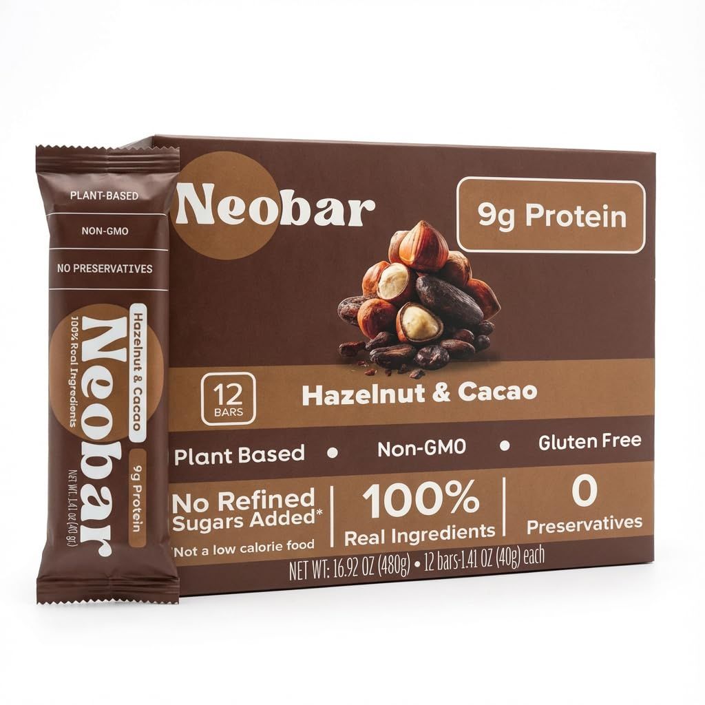 Shows the retail box of 12 Neobar protein bars, clearly displaying the product the shopper will receive. Displays the physical packaging with key product claims and nutritional highlights to help…