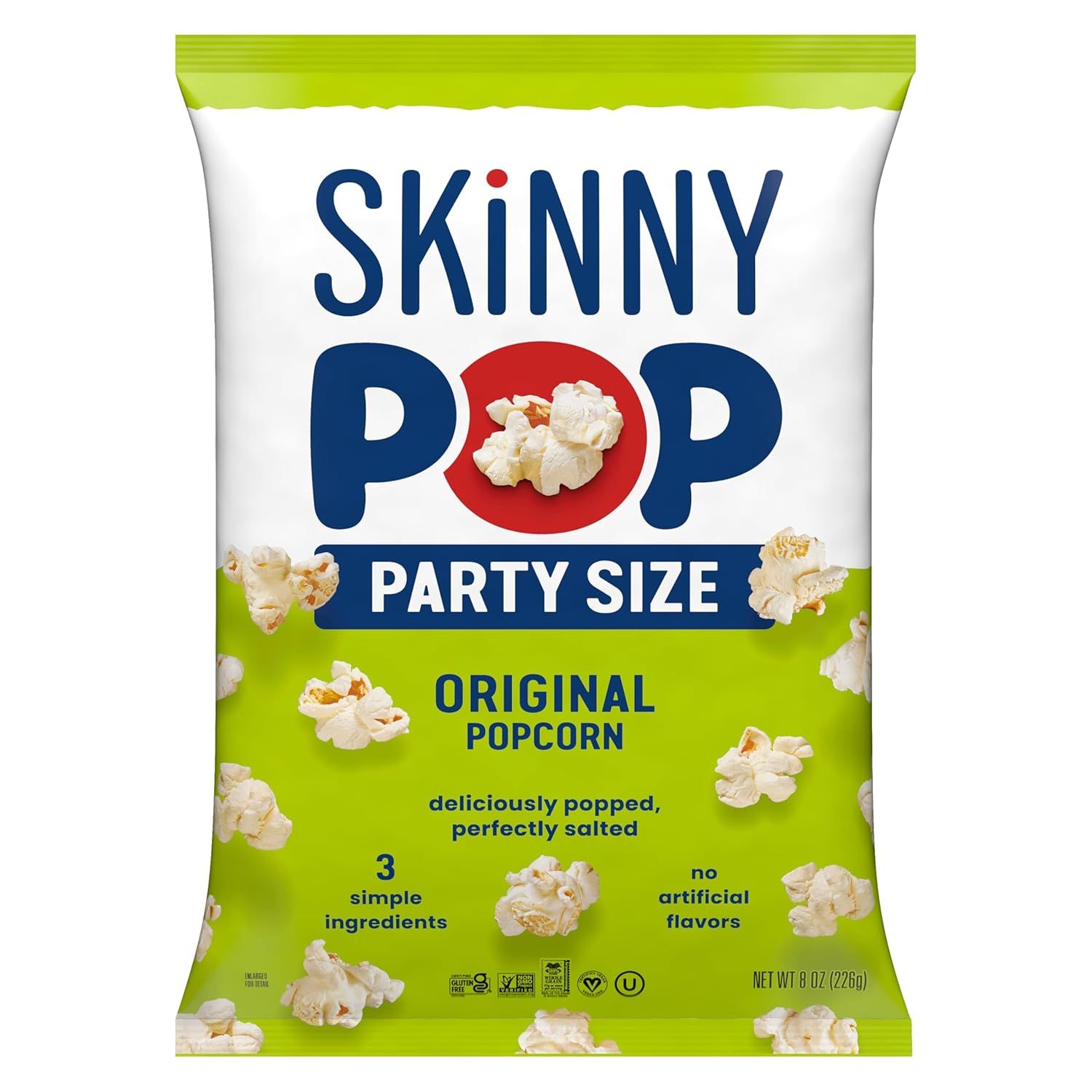 Shows the retail packaging to communicate the brand, product type, flavor, and party size format, helping shoppers identify and select the right popcorn…