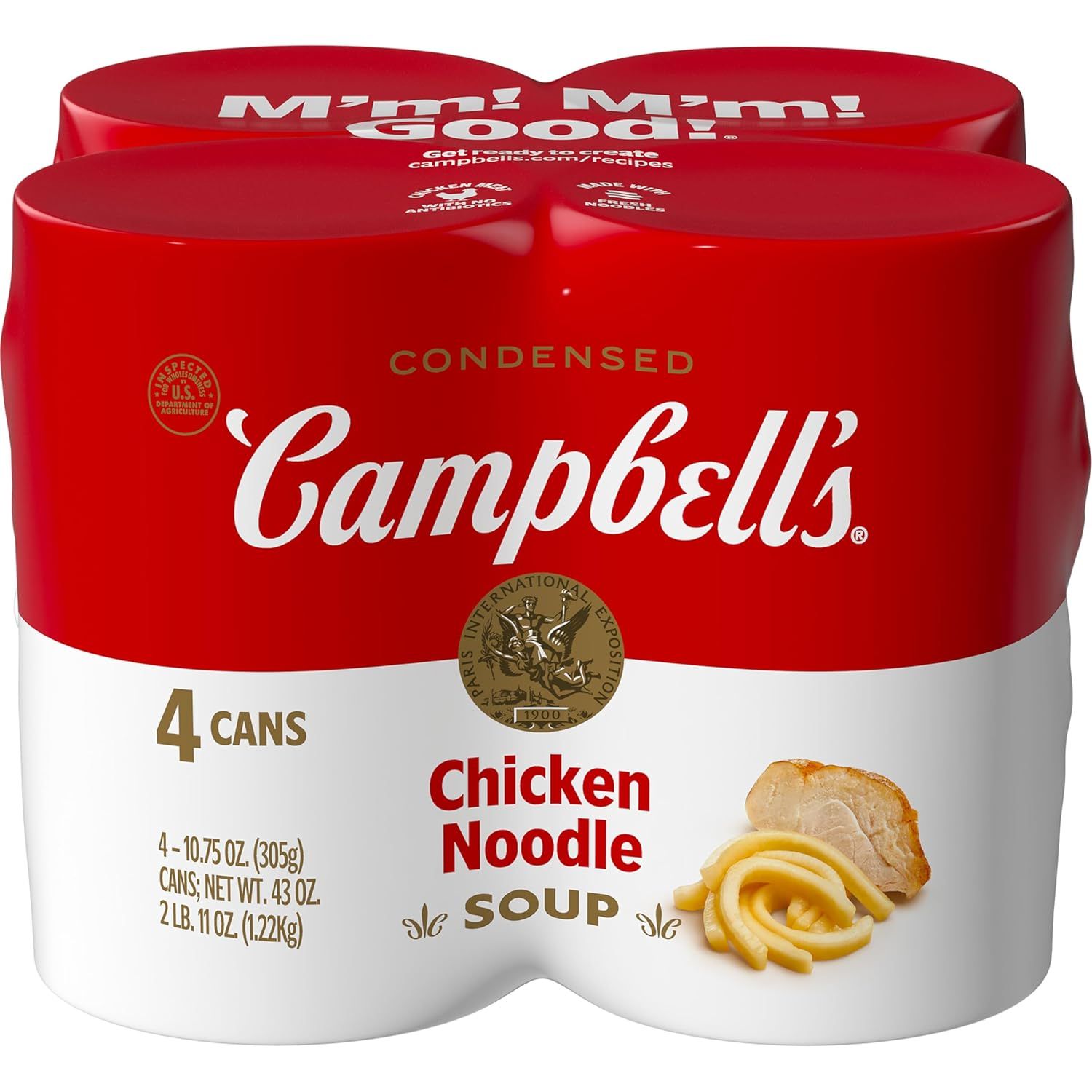 Shows the core sellable product, a 4-pack of Campbell's Chicken Noodle Soup cans, clearly displaying the brand, flavor, and quantity to help shoppers quickly…