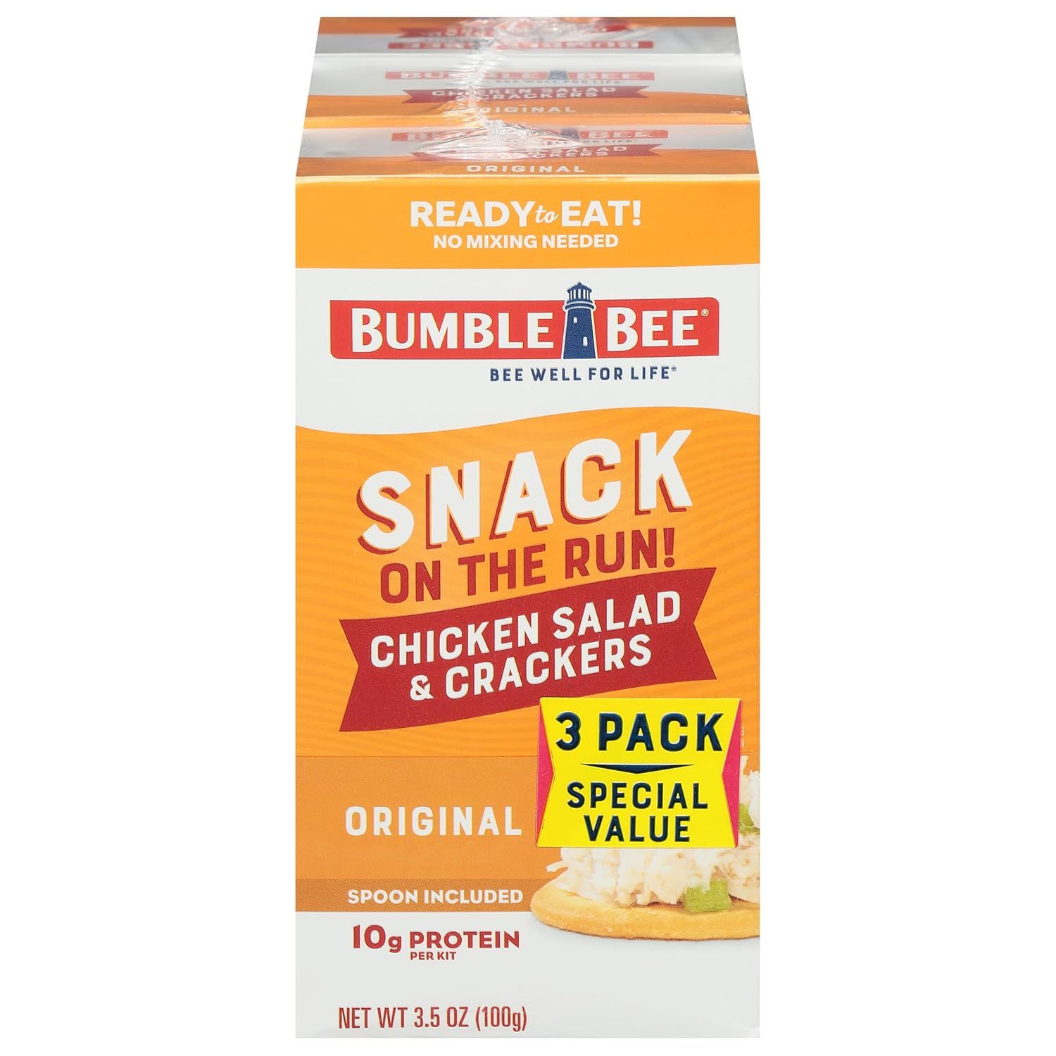 Shows the retail packaging to help shoppers identify the product on shelf and understand they are purchasing a 3-pack value bundle of ready-to-eat chicken…