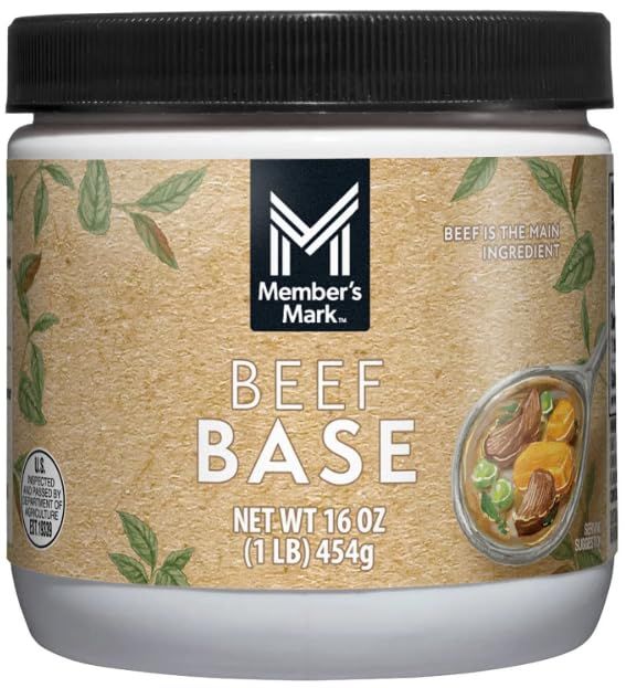Shows the core sellable product, a Member's Mark Beef Base jar, clearly displaying the brand, product name, and net weight to help shoppers identify what they…