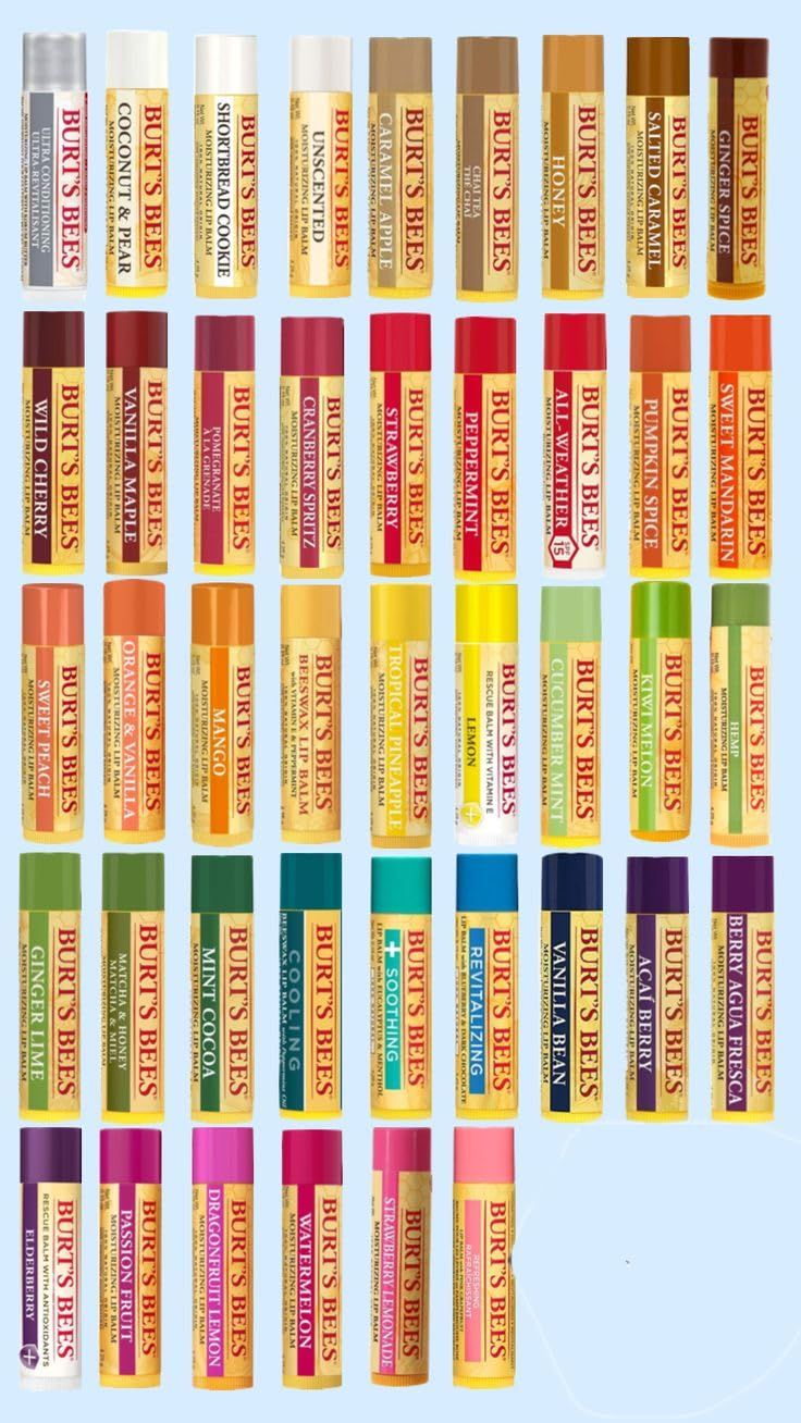 Displays the full range of available lip balm flavors and colors to help shoppers choose their preferred variant and understand the variety offered.