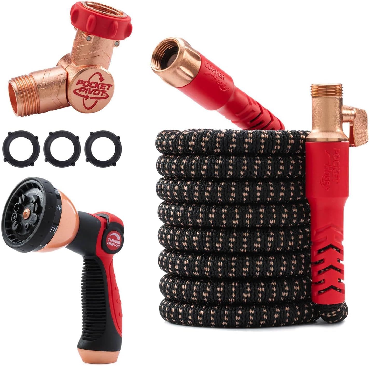 Pocket Hose 50 FT Copper Head Expandable Garden Hose with Pocket Pivot